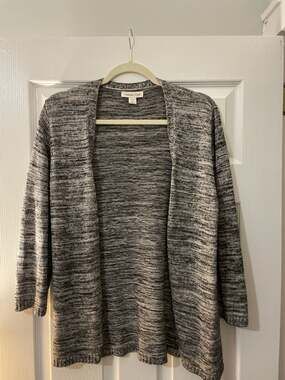 Coldwater Creek Silk Cotton Blend Marled Gray Open Front Cardigan Size M